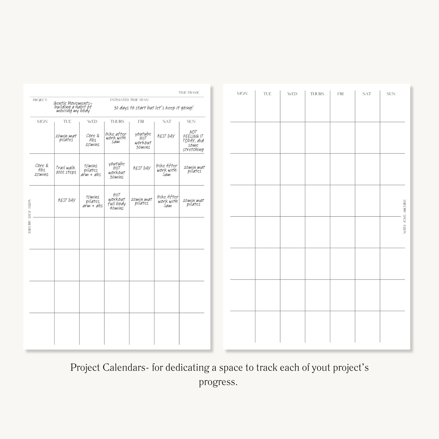 Project Inserts (Index, Catalogue, Project Planning, Project Calendar)