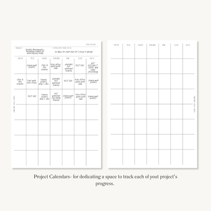 Project Inserts (Index, Catalogue, Project Planning, Project Calendar)