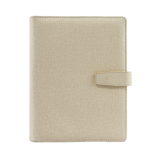 With Love Archive planner in ecru 'Cream' colorway, highlighting its sophisticated design and premium vegan leather material.